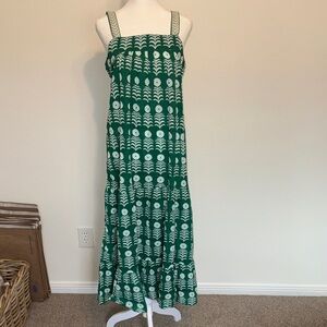 NWT Green White Boho Geo Print Block Patterned Maxi Dress